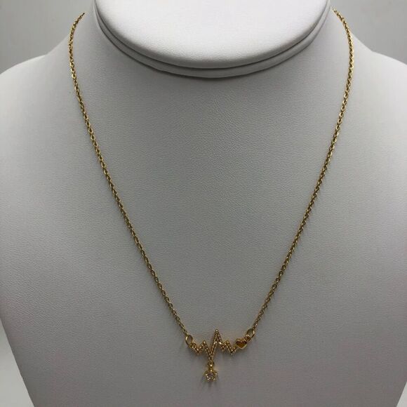 18K Gold Plated Women's Heart Beat Necklace Cubic Zirconia Waterproof Delicate - Picture 3 of 11